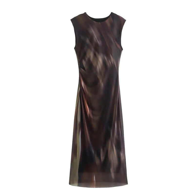 Sleeveless Casual Maxi Dress With Tie-Dye