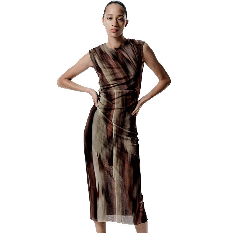 Sleeveless Casual Maxi Dress With Tie-Dye