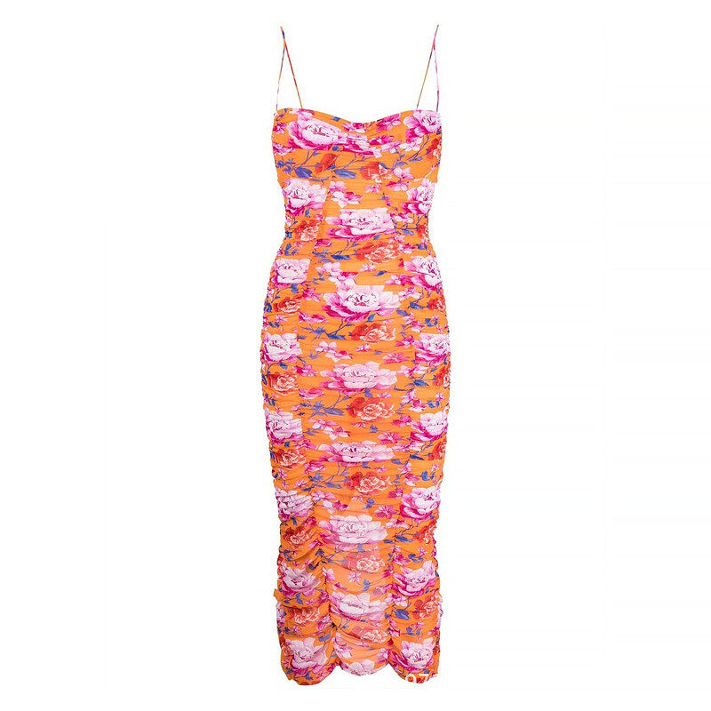 Mesh Midi Print Dress