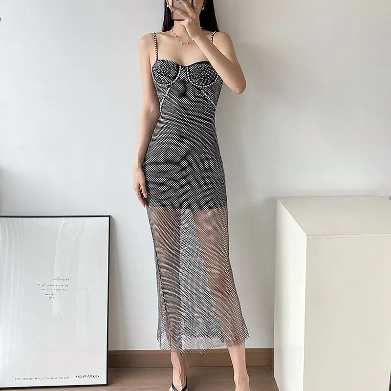 Diamond Mesh Maxi Dress