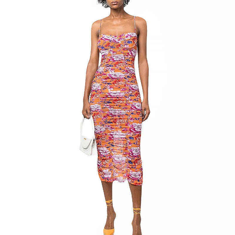 Mesh Midi Print Dress