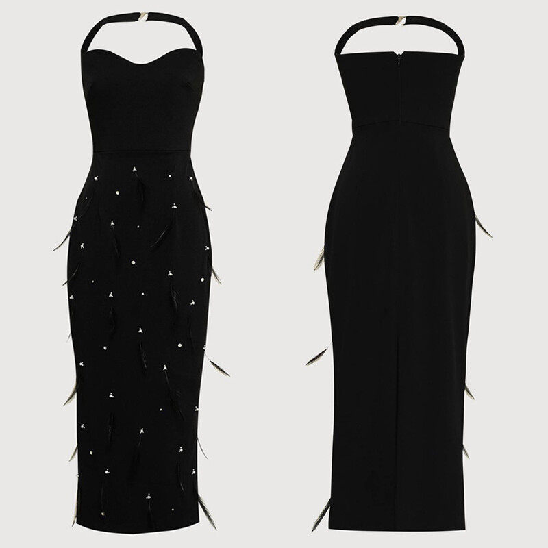 Bodycon Midi Dress with Feather