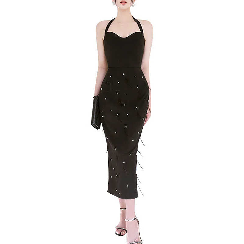 Bodycon Midi Dress with Feather