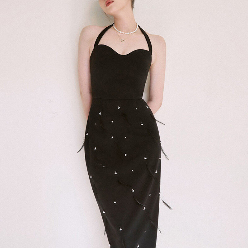 Bodycon Midi Dress with Feather