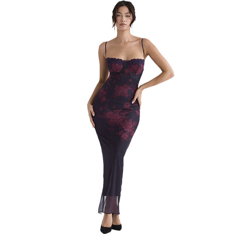 Printed Mesh Mini Dress