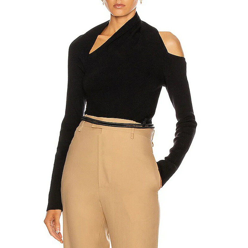 Irregular knitwear off-the-shoulder solid-colored cultivate one's morality personality