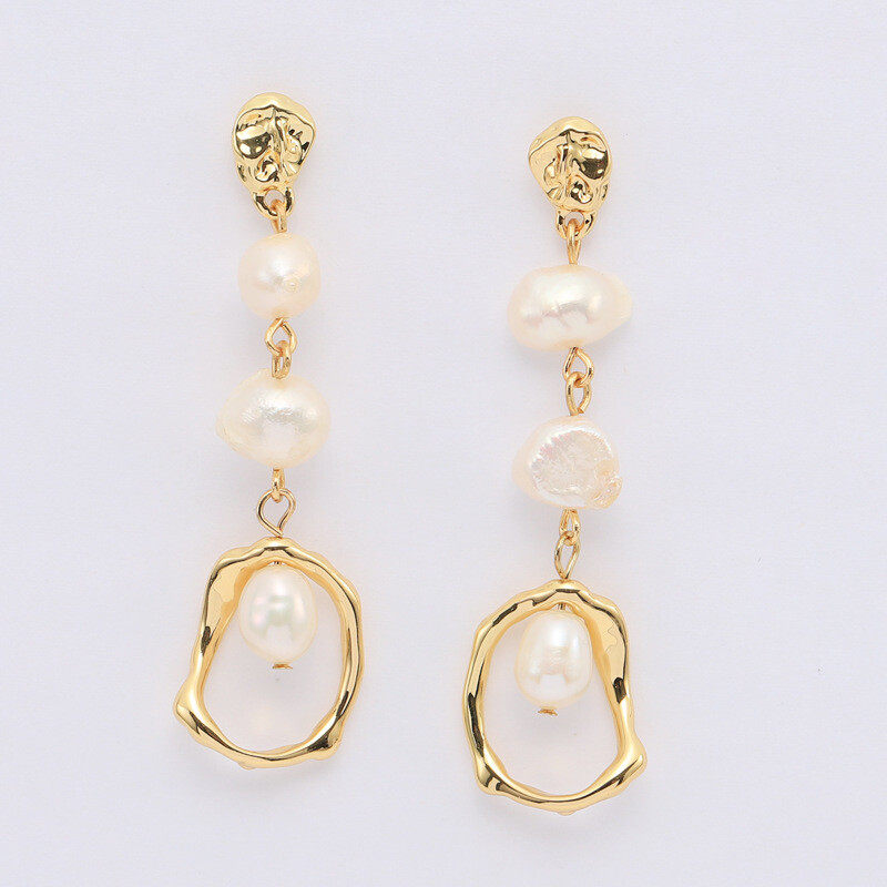 Geometric Pearl s925 Silver Needle Earrings