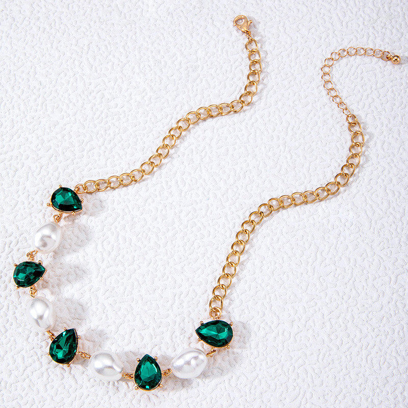 Baroque pearl beaded emerald necklace