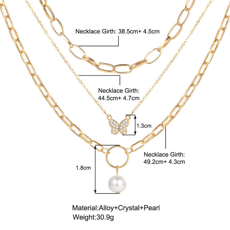 Pearl butterfly diamond necklace 3-piece set