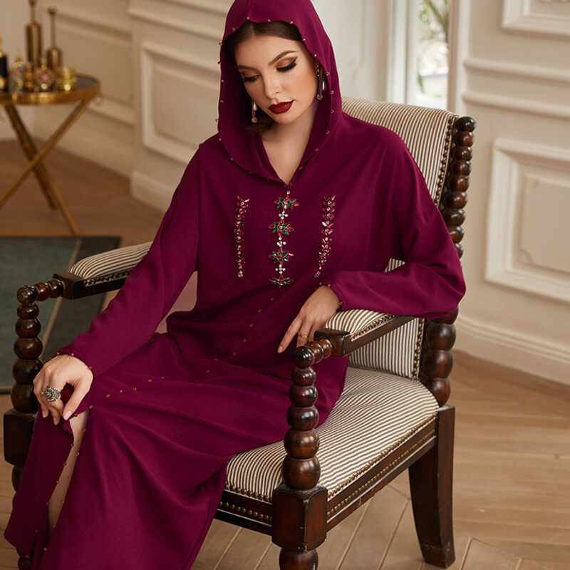 Hooded hand seam drill robe dress