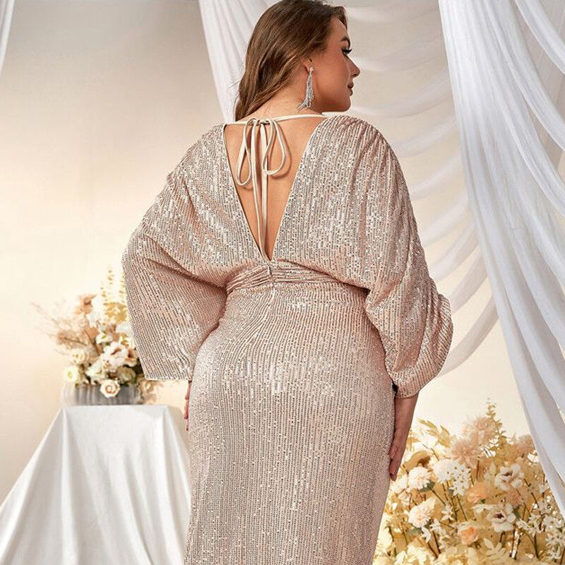 Sequin V-neck evening dress fishtail dress