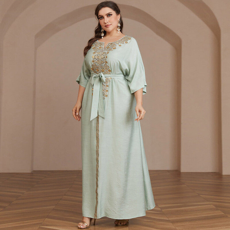 Solid color plus size robe dress