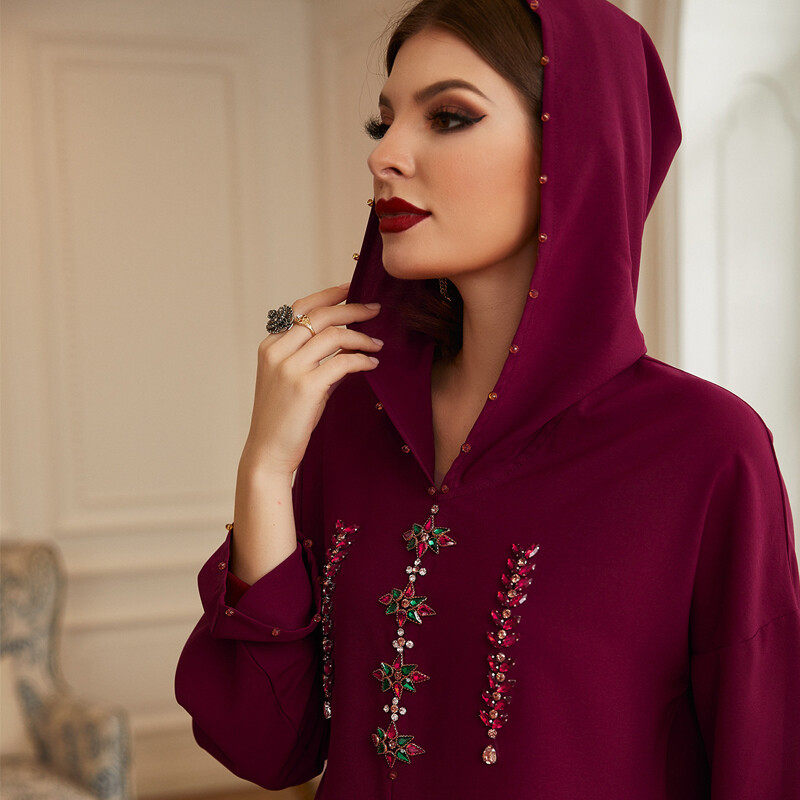 Hooded hand seam drill robe dress