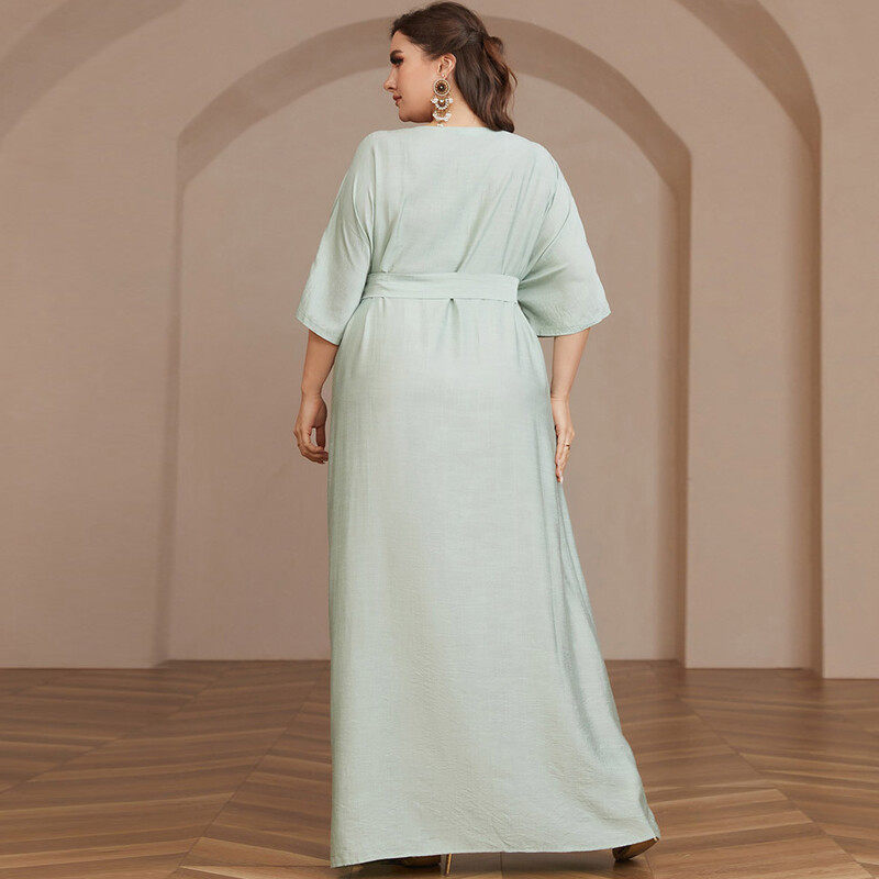 Solid color plus size robe dress