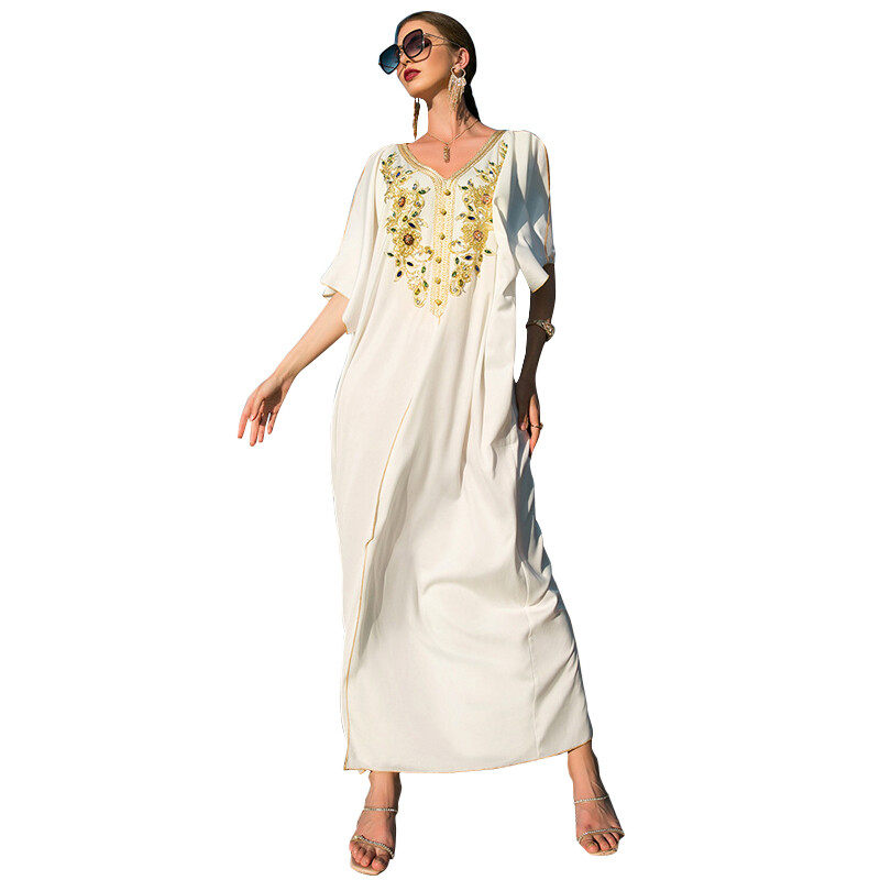 Gold lace-embroidered hand-sewn diamond dress