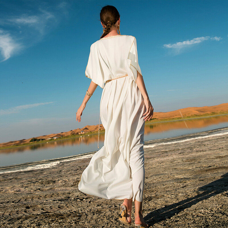 Gold lace-embroidered hand-sewn diamond dress