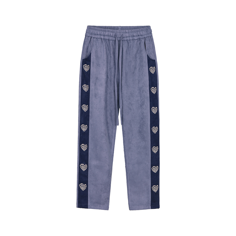 Street hip-hop suede love embroidered letters INS straight-leg pants
