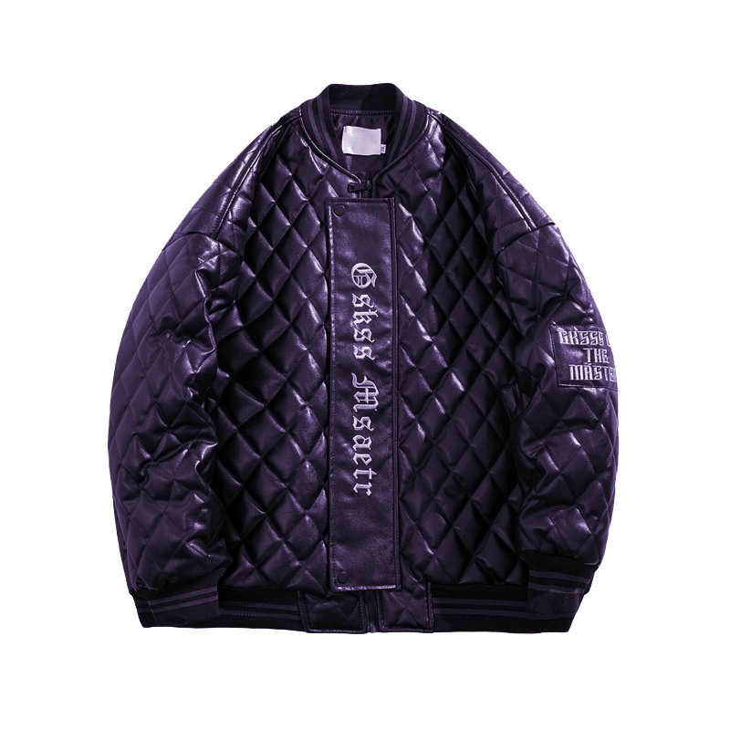 Men's winter coat loose baseball uniform trend diamond check cotton coat