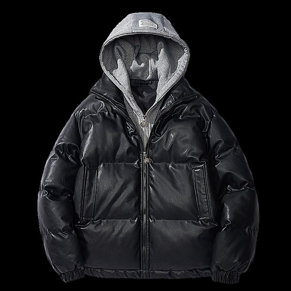 Fake two-piece hooded cotton-padded jacket men's winter thick