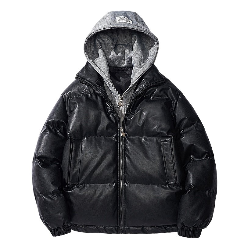 Fake two-piece hooded cotton-padded jacket men's winter thick