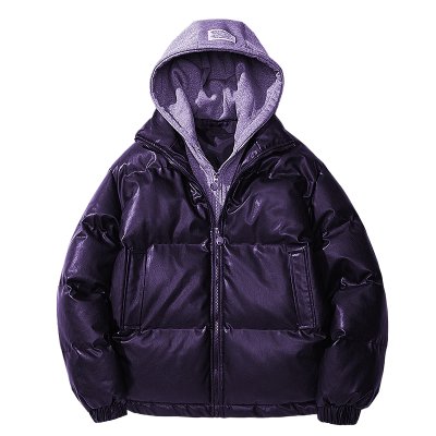 Fake two-piece hooded cotton-padded jacket men's winter thick