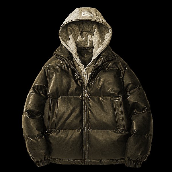 Fake two-piece hooded cotton-padded jacket men's winter thick