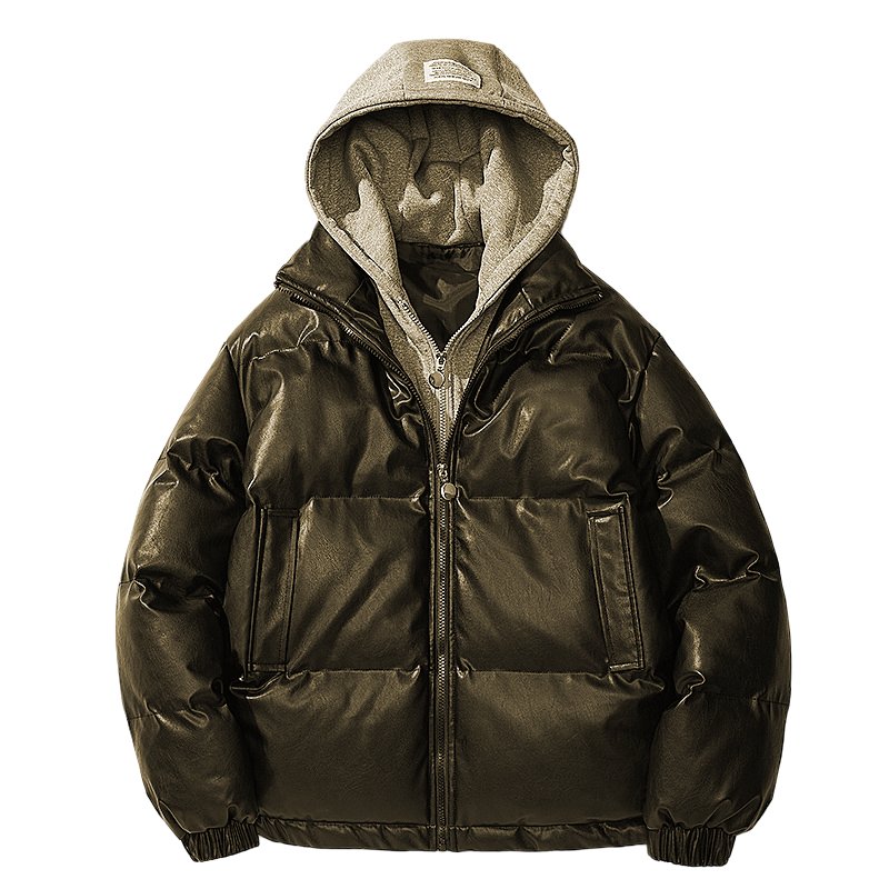 Fake two-piece hooded cotton-padded jacket men's winter thick