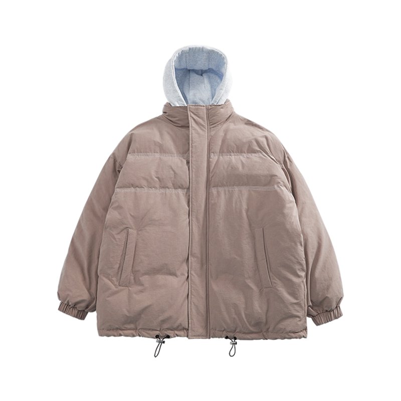 Men's cotton-padded jacket fake two-piece hooded cotton-padded jacket