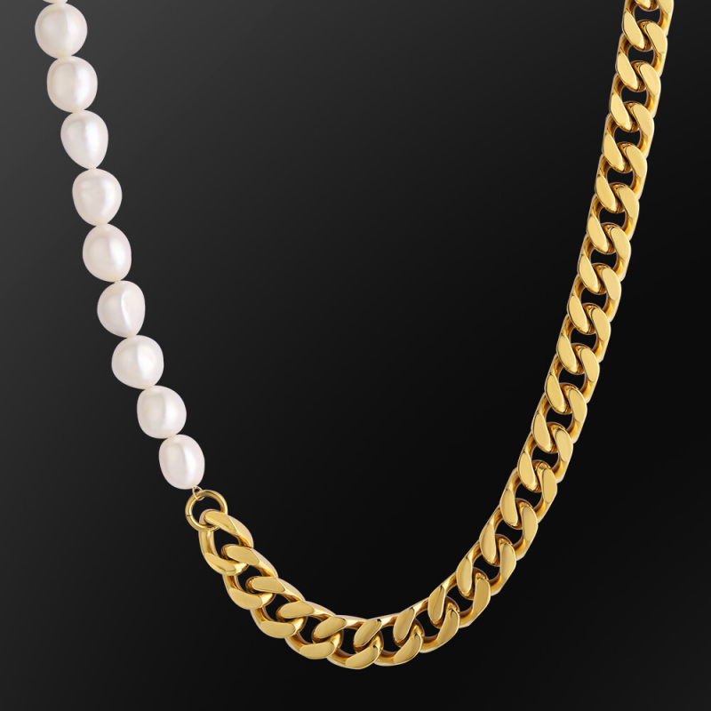 10mm Baroque Pearl Necklace White Gold/Yellow Gold