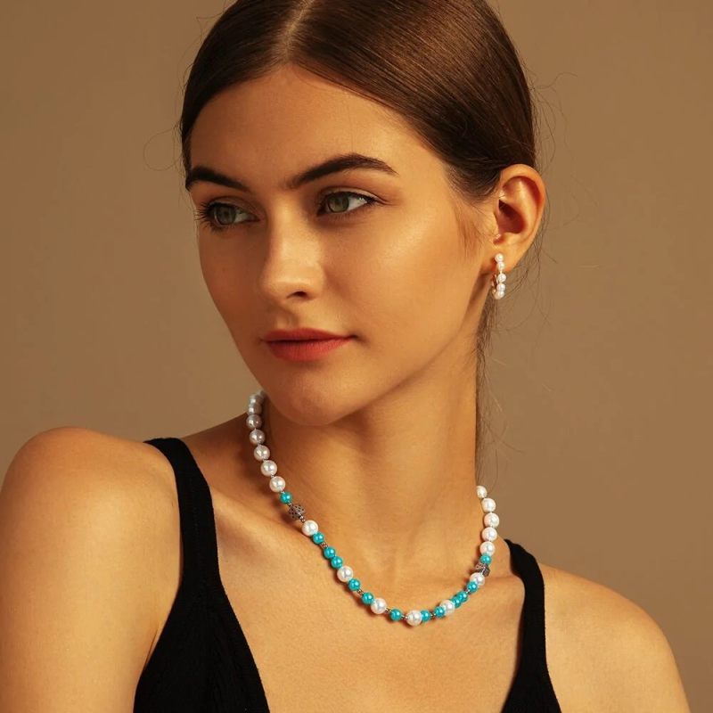 6mm 18in Multi Colored Shell Pearls Beaded Necklace with Dice