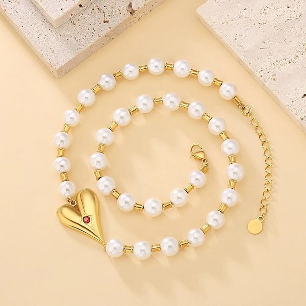 8mm 18 in Pearl Necklace with Heart for Women