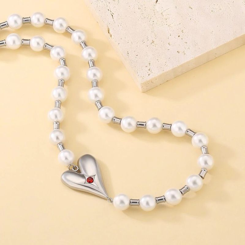 8mm 18 in Pearl Necklace with Heart for Women