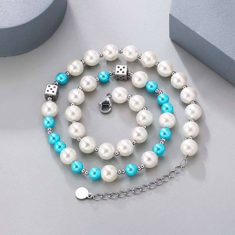 6mm 18in Multi Colored Shell Pearls Beaded Necklace with Dice