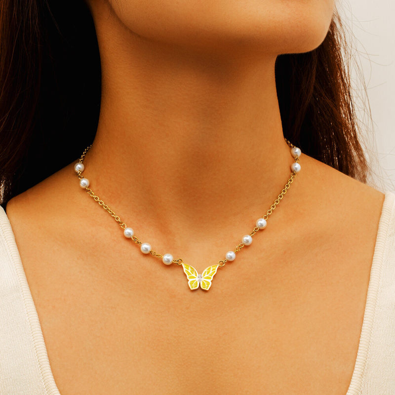 6mm Pearl Necklace with Butterfly for Women