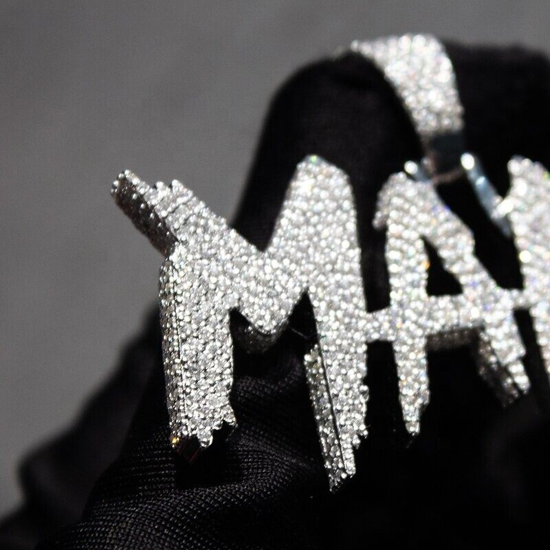 Custom Moissanite Diamond Letter Pendant, Iced Out Hip Hop Rapper Name Necklace Chain