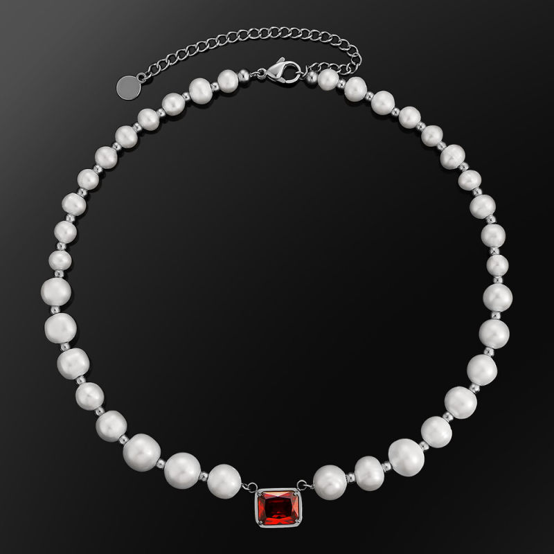 8mm 14+3'' Red Ruby Freshwater Pearl Beaded Necklace