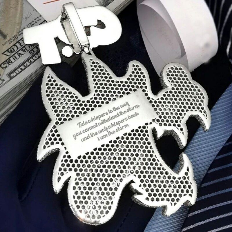 Custom Wolf Pendant With Enamel Tongue, 925 Sterling Silver Vvs Moissanite Diamond, Pass Diamond Tester Iced Out Hip Hop Jewelry