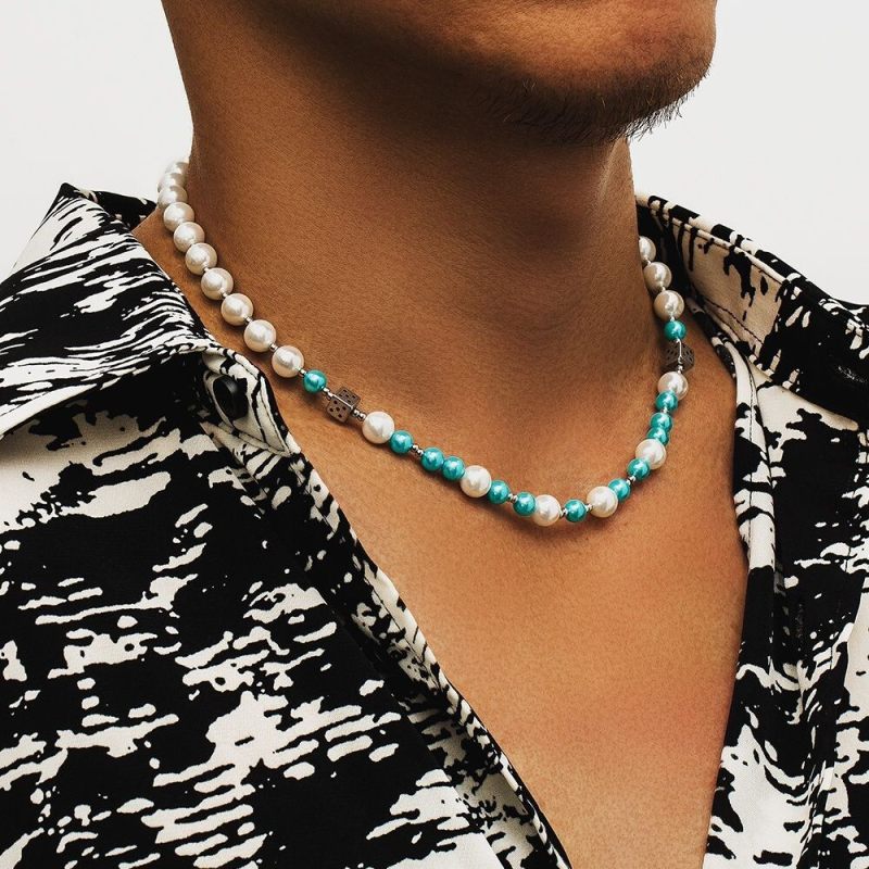 6mm 18in Multi Colored Shell Pearls Beaded Necklace with Dice