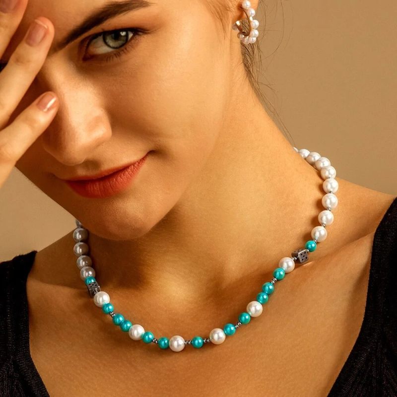 6mm 18in Multi Colored Shell Pearls Beaded Necklace with Dice