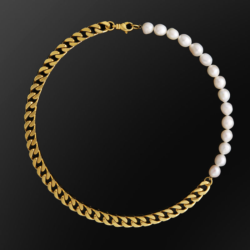 10mm Baroque Pearl Necklace White Gold/Yellow Gold