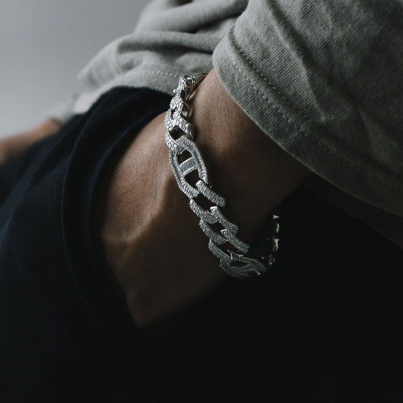 Custom 17mm Baguette Moissanite Diamond Cuban Bracelet 925 Sterling Silver Iced Out Men's Hip Hop Bracelet