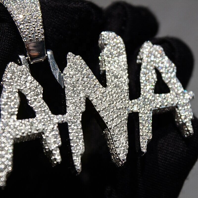 Custom Moissanite Diamond Letter Pendant, Iced Out Hip Hop Rapper Name Necklace Chain