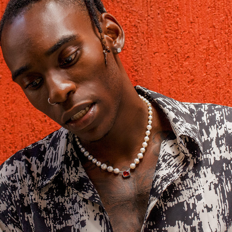 8mm 14+3'' Red Ruby Freshwater Pearl Beaded Necklace