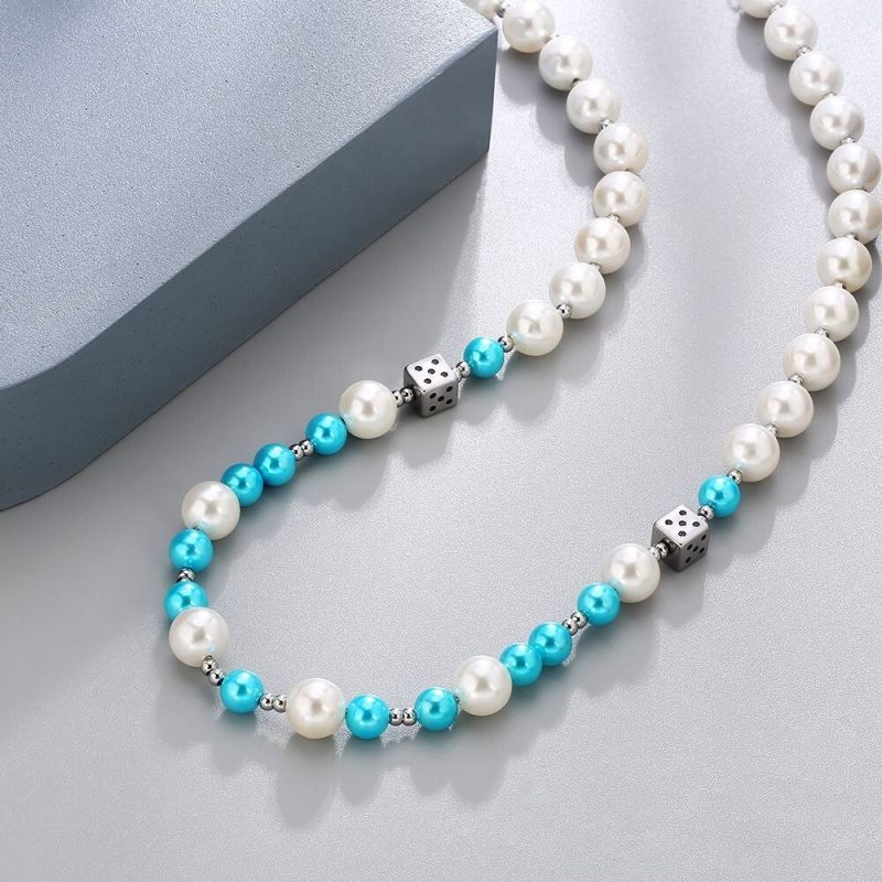 6mm 18in Multi Colored Shell Pearls Beaded Necklace with Dice