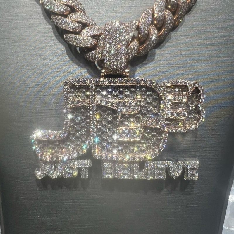 Custom Emerald Moissanite Diamond Letter Pendant, Rose Gold Plated, Iced Out Jewelry, Hip Hop Rapper Name Necklace Chain