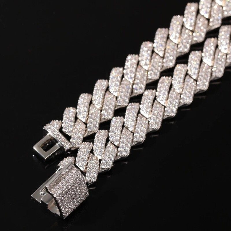 Custom18mm White Gold Moissanite Diamond Cuban Bracelet Iced Out S925 Sterling Silver Men's Hip Hop Bracelet