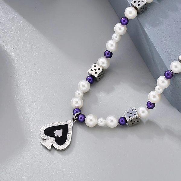 6mm 18in Shell Pearls Necklace with Spade Pendant for Women