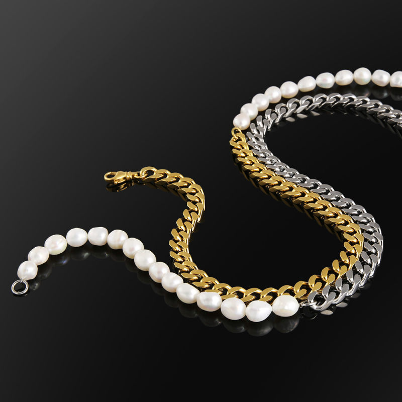 10mm Baroque Pearl Necklace White Gold/Yellow Gold