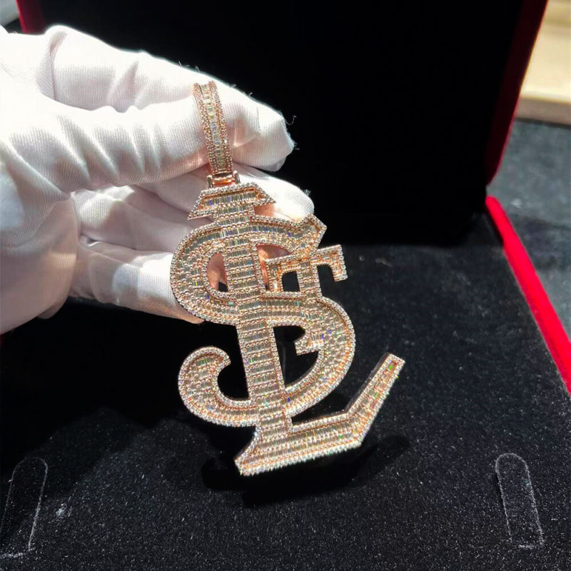 Custom Initial Letter Pendant, Emerald Moissanite Diamond, Iced Out Jewelry, Hip Hop Rapper Name Necklace Chain